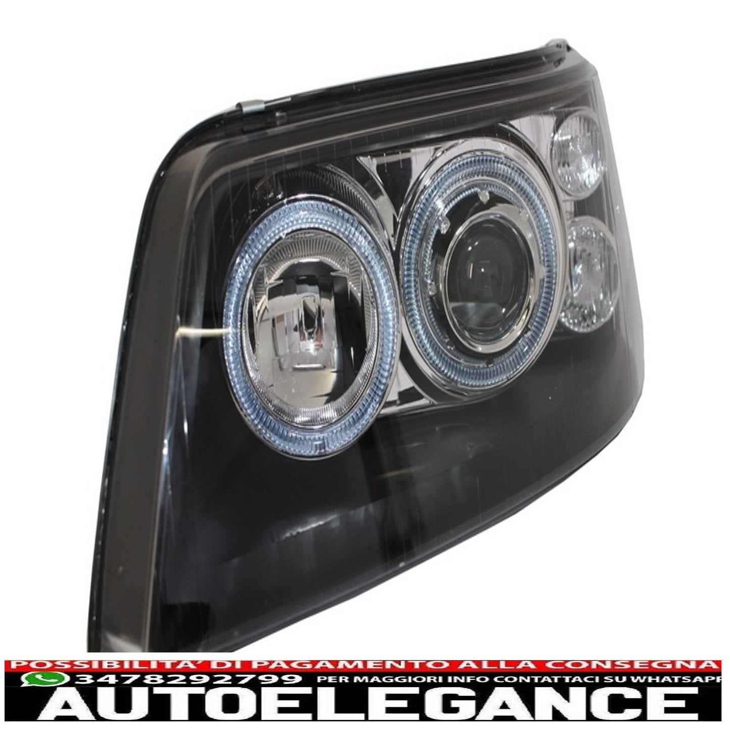 Double Halo Ring Headlights Suitable for VW Transporter T5 (04.2003-08.2009) Angel Eyes Black 