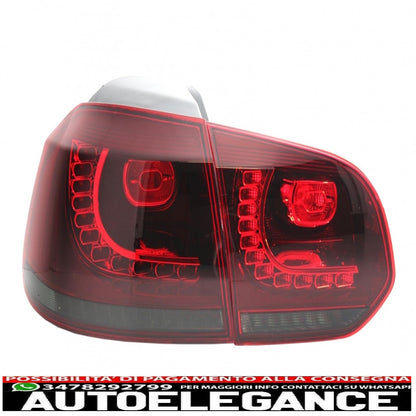 full led rear lights suitable for vw golf 6 vi (2008-2013) r20 cherry red design with sequential dynamic cornering lights (left and right)