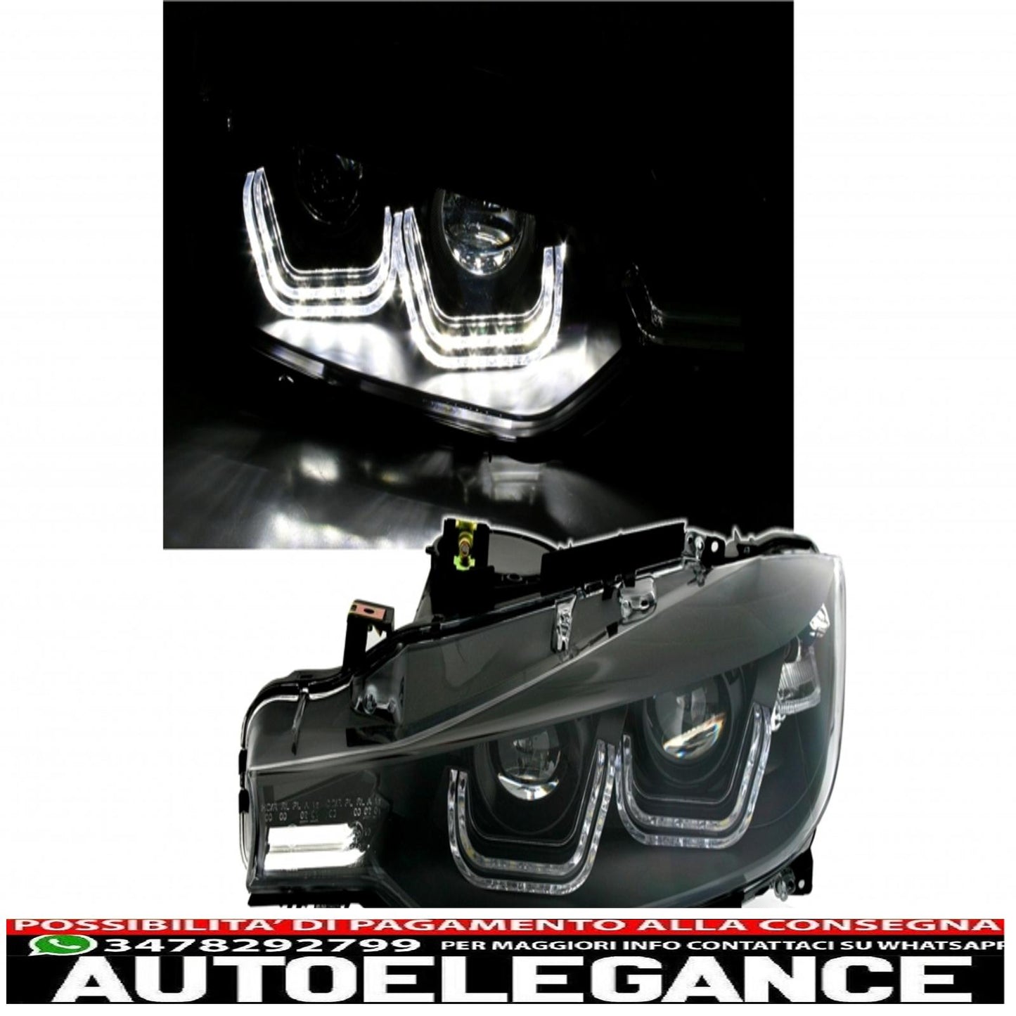 fari led adatti per bmw serie 3 f30 f31 (10.2011- 06.2015) doppia u 3d xeno look neri