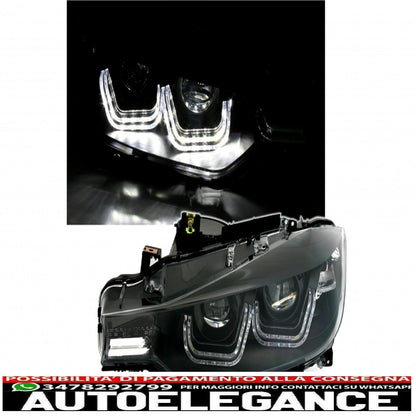 fari led adatti per bmw serie 3 f30 f31 (10.2011- 06.2015) doppia u 3d xeno look neri