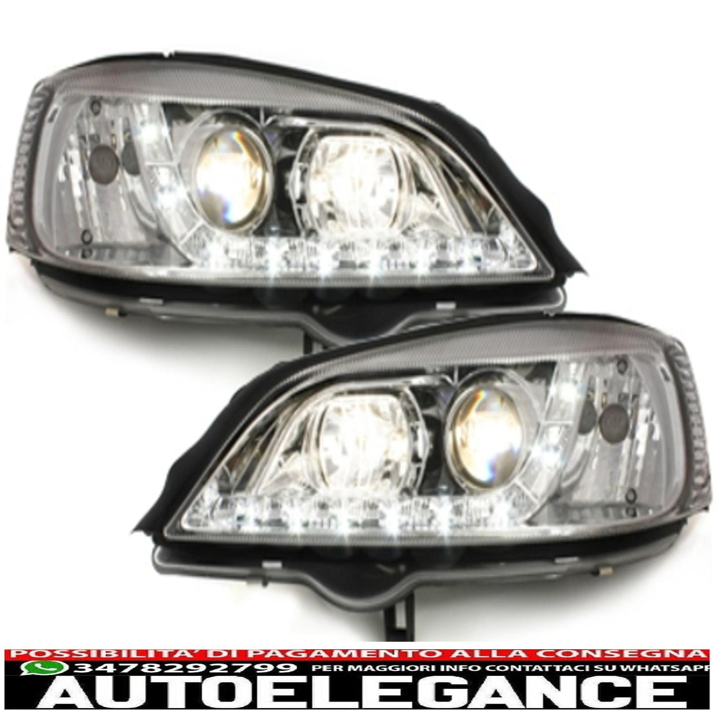 dayline headlights suitable for opel astra g (09.1997-02.2004) chrome drl 