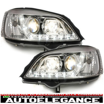 dayline headlights suitable for opel astra g (09.1997-02.2004) chrome drl 