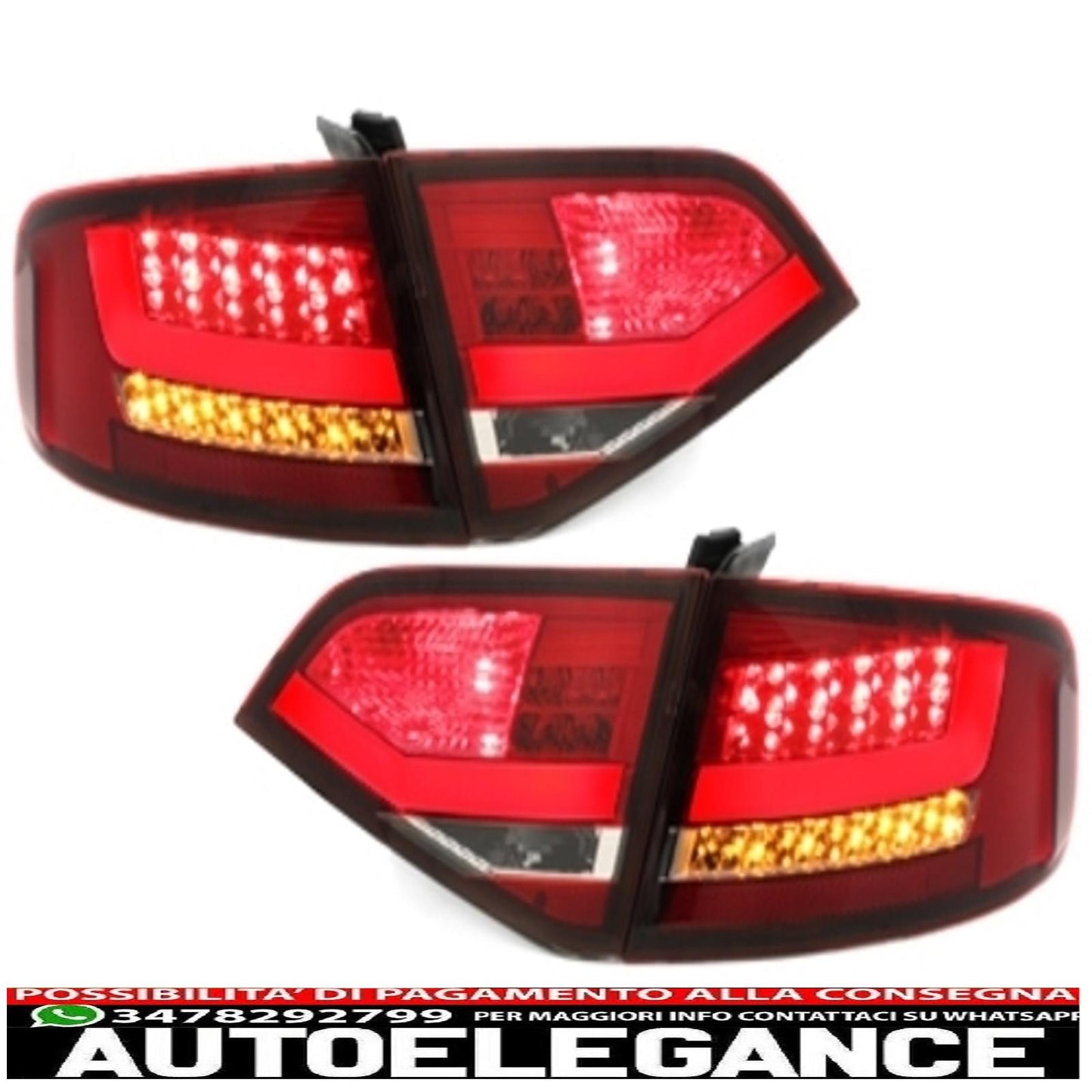 fanali posteriori a led con diffusore posteriore e terminali di scarico adatti per audi a4 b8 8k berlina (2007-2010) design rosso / trasparente rs4