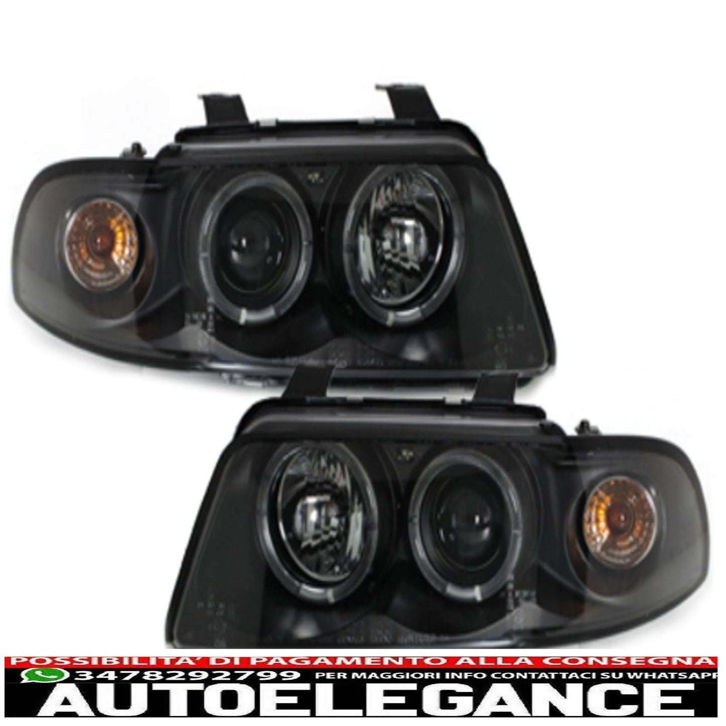 headlights suitable for audi a4 b5 (1995-1998) angel eye 2 black halo rims