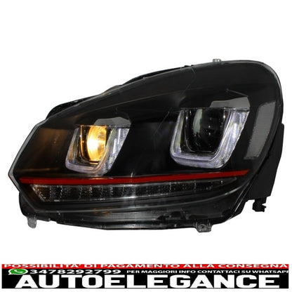 paraurti anteriore adatto per vw golf vi 6 (2008-2013) r20 look con fari 3d led drl u-design led luce di svolta scorrevole striscia rossa gti