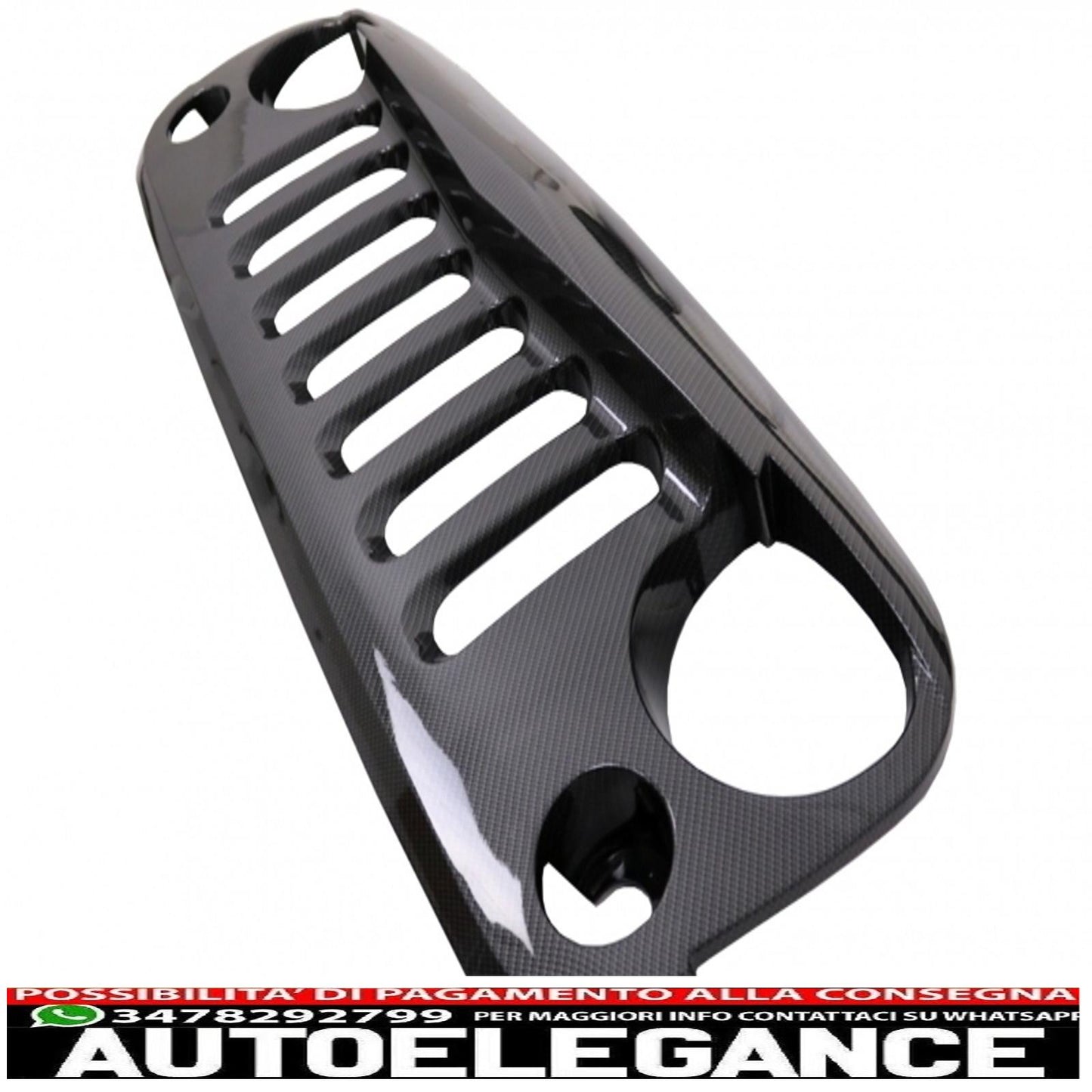 griglia anteriore centrale con indicatori di direzione a led color ambra adatta per Jeep Wrangler / Rubicon JK (2007-2017) design Angry Bird rivestita con pellicola di carbonio lucida