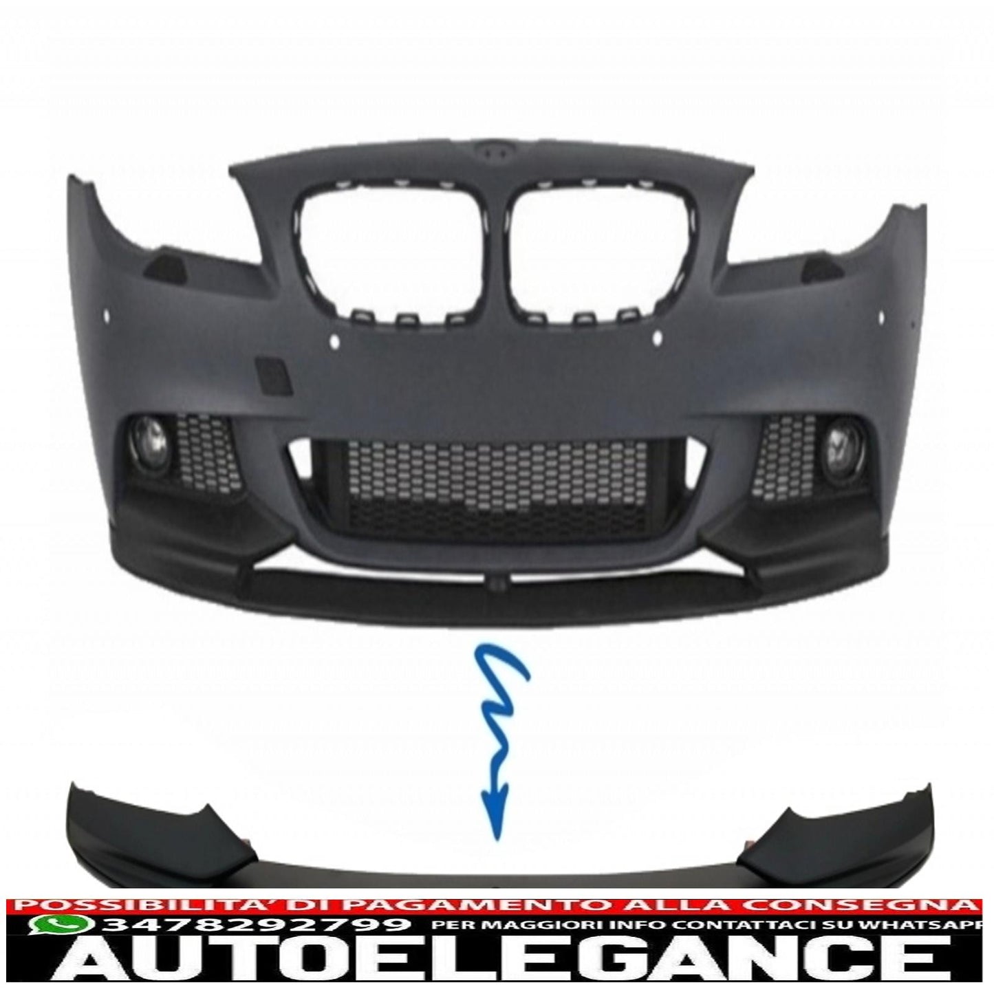 pacchetto diffusore d'aria e spoiler paraurti anteriore adatto per BMW F10 F11 Serie 5 (2011-2017) design M-Performance