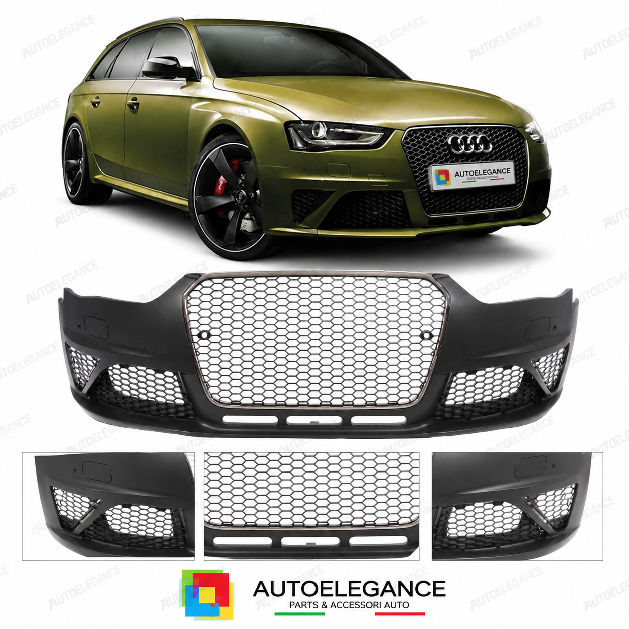 PARAURTI ANTERIORE AUDI A4 B8 11-15 PDC SRA LOOK RS GRIGLIA CROMATA