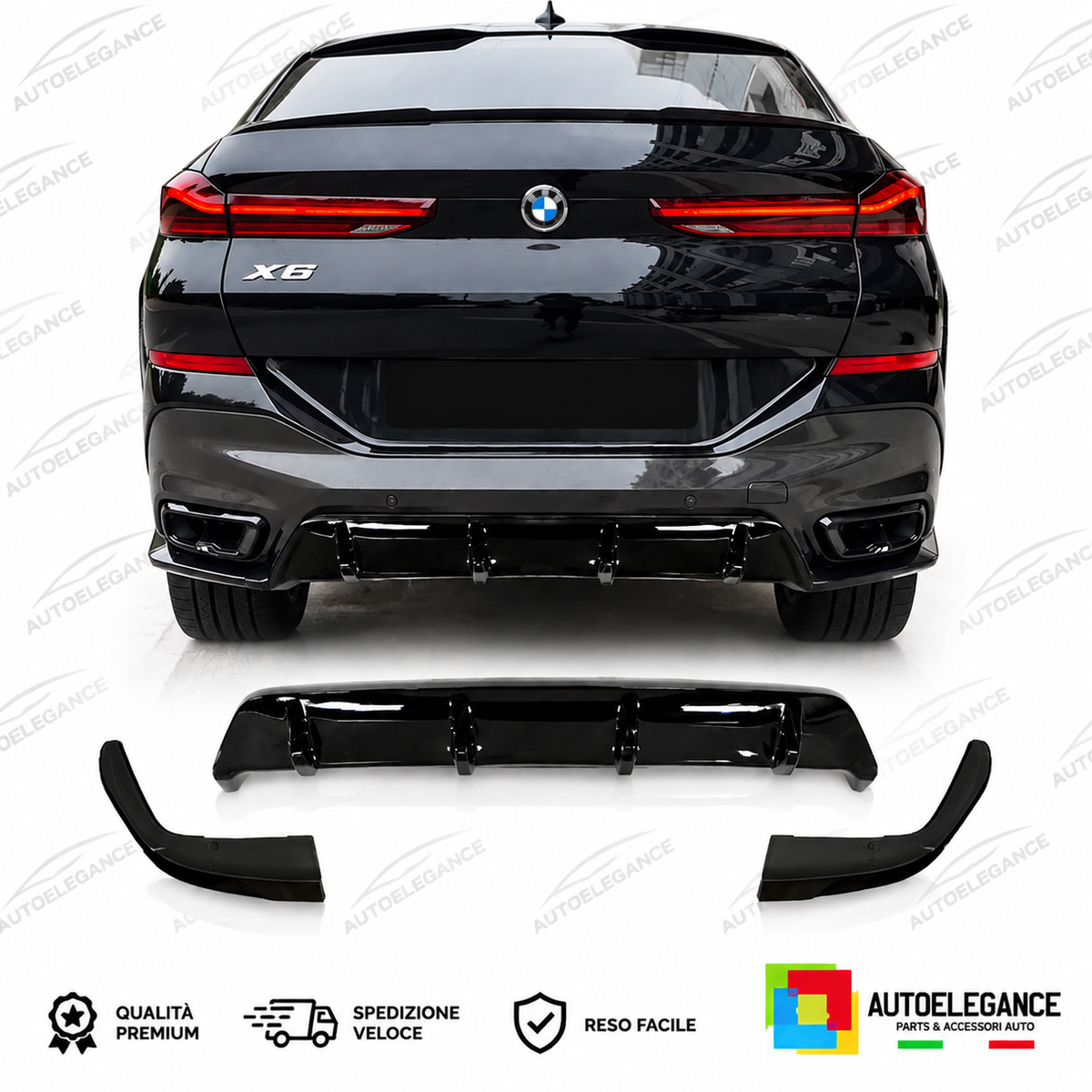 DIFFUSORE ADATTO PER BMW X6 G06 19-22 LOOK M NERO LUCIDO