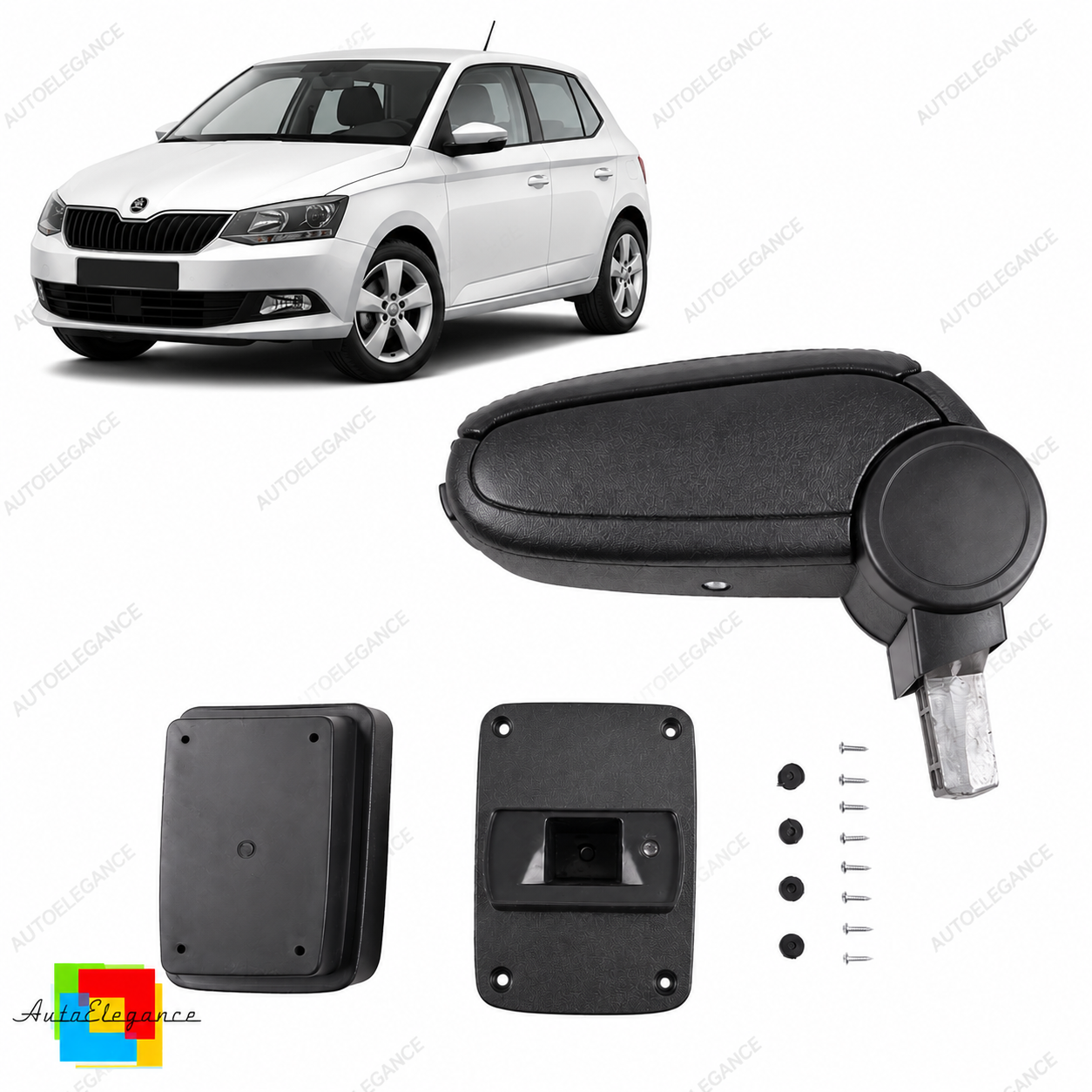 👉Bracciolo in pelle PU nera con vano portaoggetti Skoda Fabia III (NJ) 14-18👈