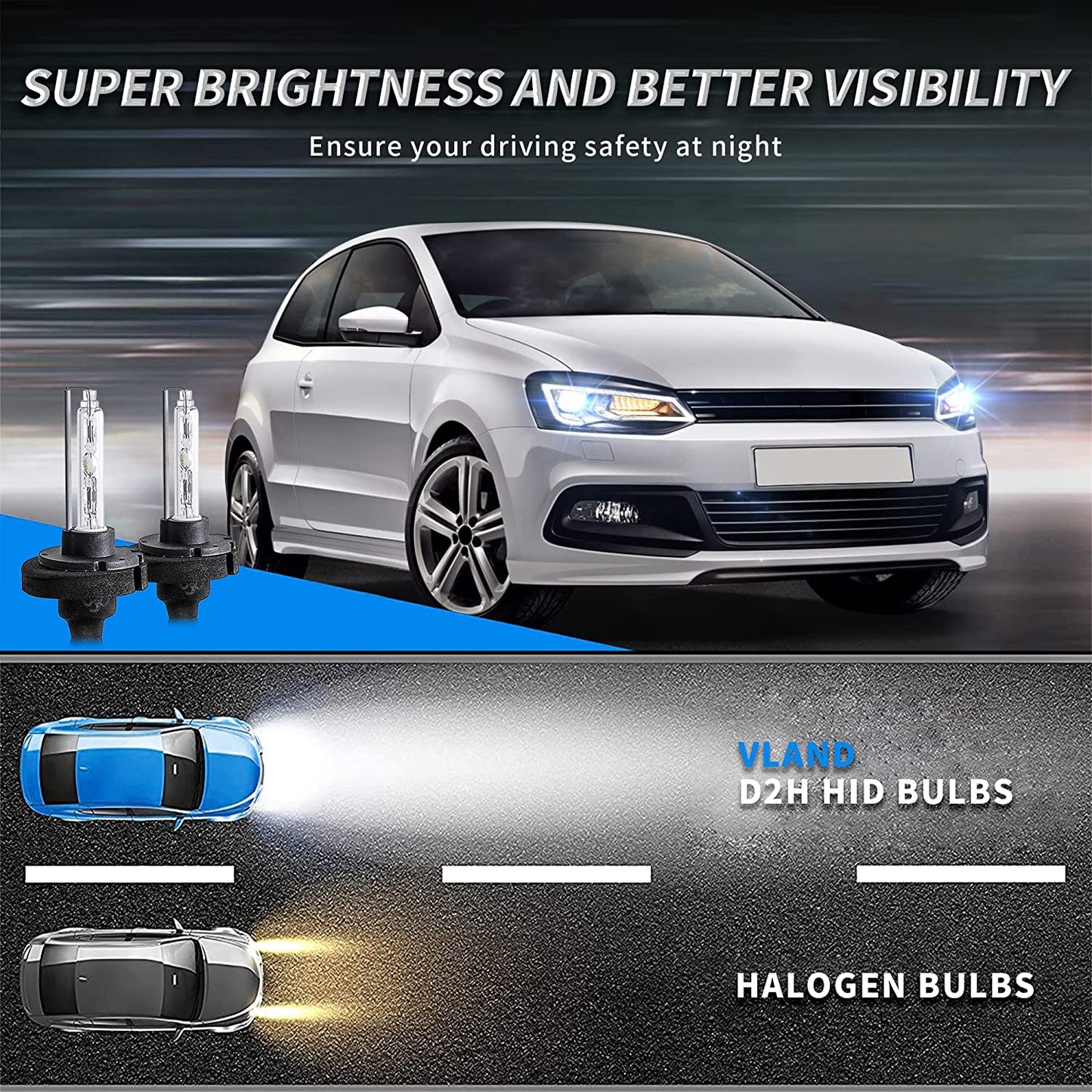 LED Headlights DRL + D2H Xenon Bulbs Compatible with Volkswagen Polo MK5 6R 6C 2009–2017 【Not for 1.2 TSI/R】 