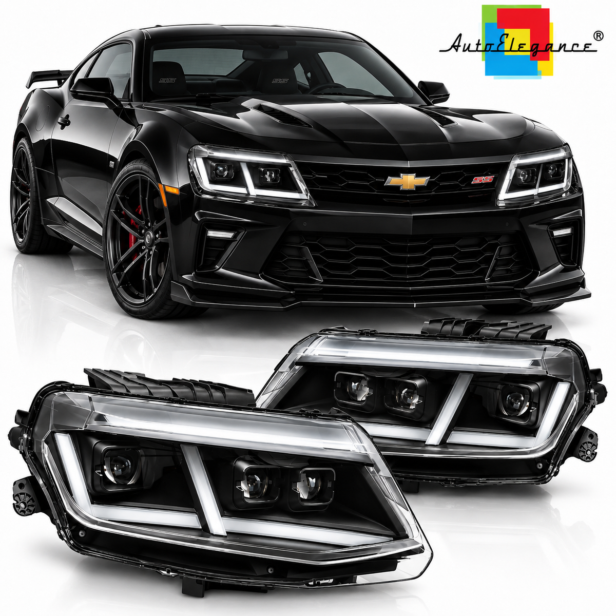 ART.5528 FARI ANTERIORI ADATTO PER CHEVROLET CAMARO 16-18 FULL LED NERO