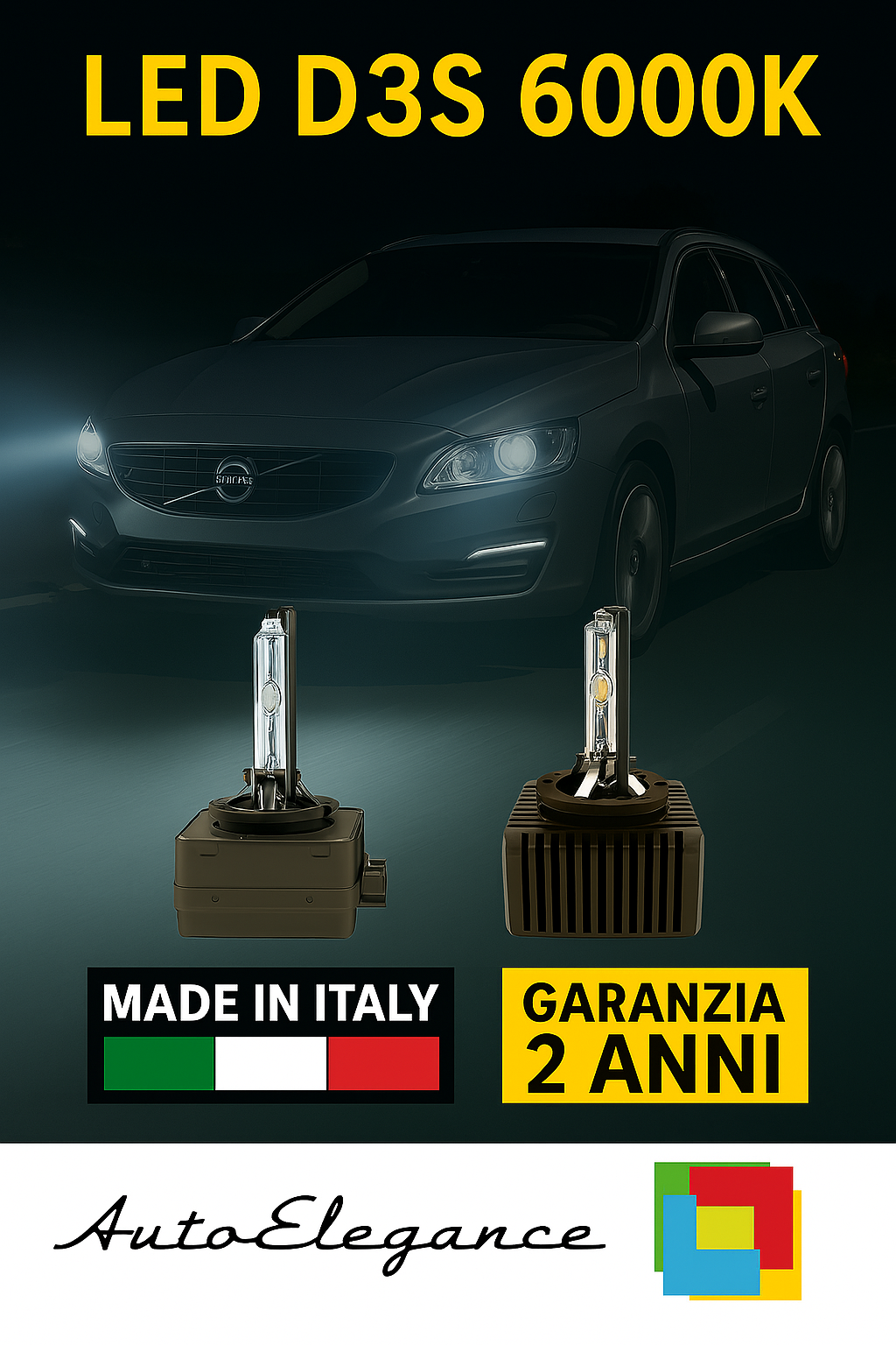❤️ KIT LED D3S 6000K BIANCO GHIACCIO ANABBAGLIANTI PER  VOLVO V60 ❤️