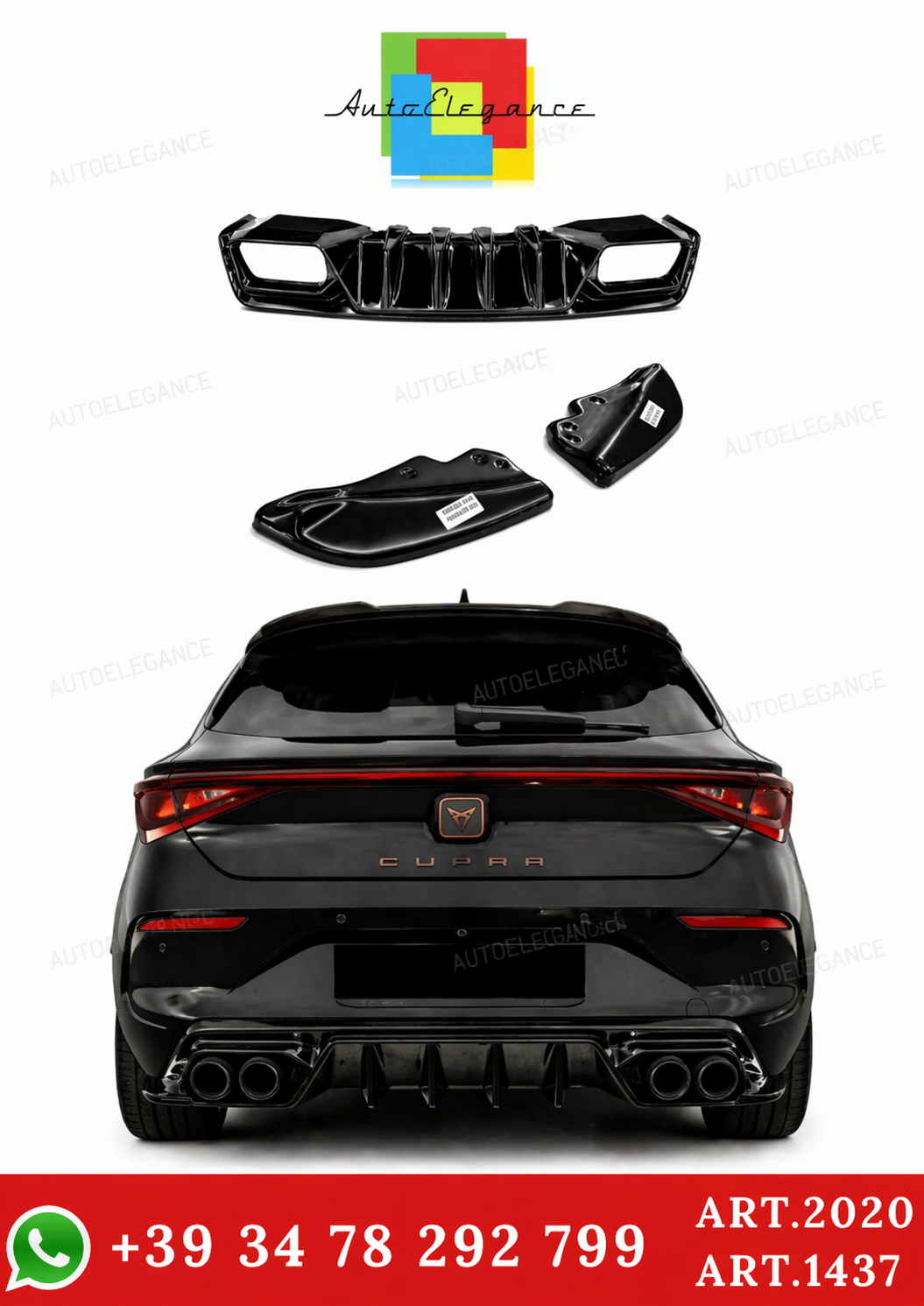💫DIFFUSORE + FLAP POSTERIORI PER CUPRA LEON 2020+ NERO LUCIDO💫