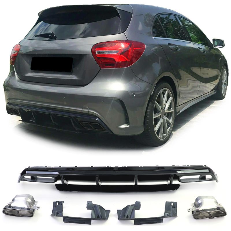 Diffusore Posteriore Sportivo Nero Lucido con Terminali Neri Mercedes Classe A W