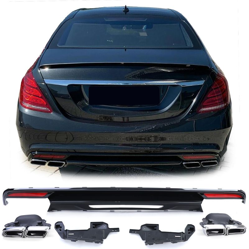 DIFFUSORE POSTERIORE SPORT 4 USCITE NERO LUCIDO PER MERCEDES CLASSE S W222