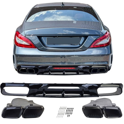 Diffusore Posteriore Sportivo Nero Lucido con Terminali Doppi Neri Mercedes CLS