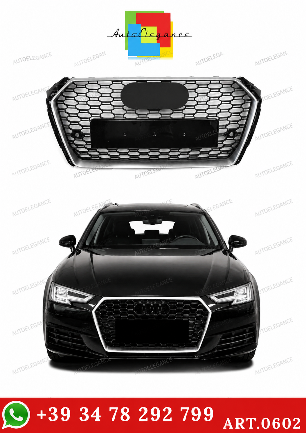 💫ART.0602 GRIGLIA ANTERIORE - AUDI A4 B9 2015+ RS4 NIDO D'APE BORDO SATINATO💫