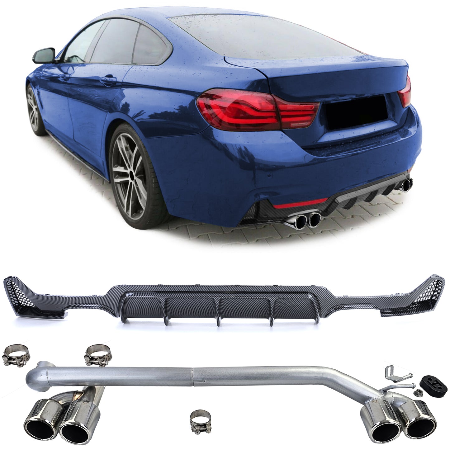Diffusore Posteriore Carbonio + Terminale Sport Look adatto per BMW F32 F33 F36 425 428 430