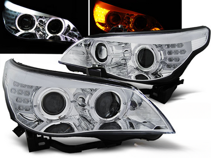 CHROME ANGEL EYES LED HEADLIGHTS for BMW E60/E61 03-07 