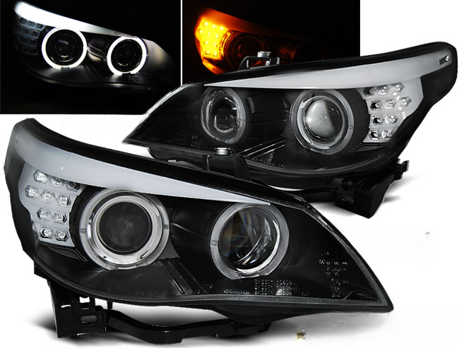 ANGEL EYES BLACK LED INDICATOR HEADLIGHTS for BMW E60/E61 03-07 