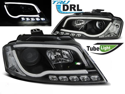 💫ART.5862 Fari anteriori TUBE LIGHT DRL neri adatti per Audi A3 8P 2008–2012💫