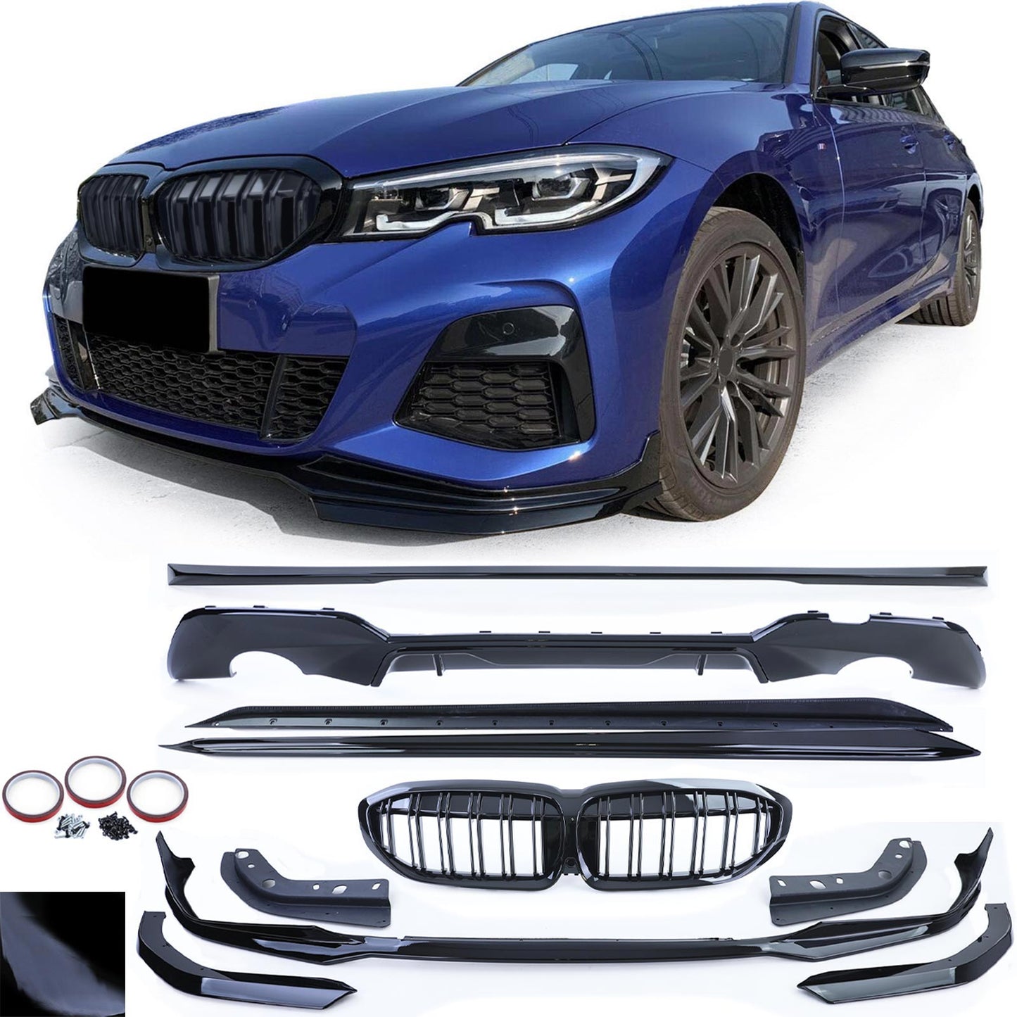 Bodykit Spoiler Grill Diffusore Performance Nero Lucido adatto per BMW Serie 3 G20