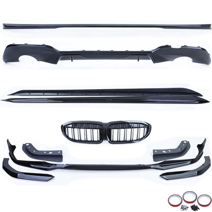 Bodykit Spoiler Grill Diffusore Performance Nero Lucido adatto per BMW Serie 3 G20