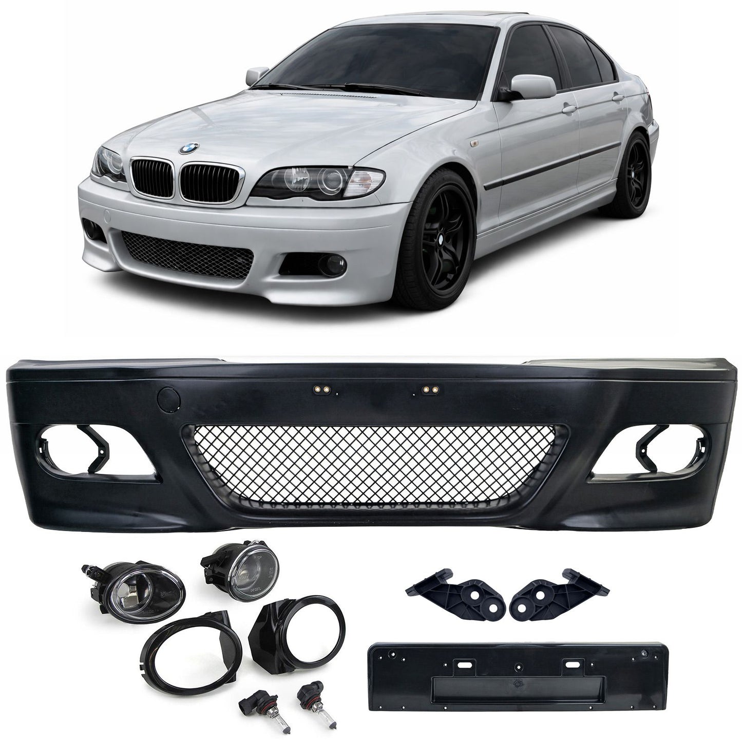 💫ART.7884 Paraurti Anteriore + Fari Antinebbia trasparenti per BMW E46💫