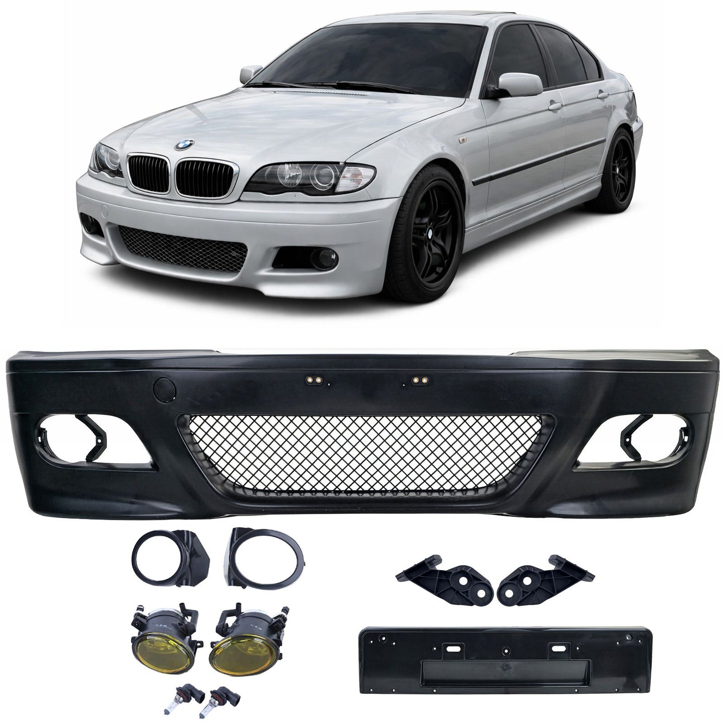 💫ART.7879 Paraurti Anteriore Sportivo + fari antinebbia per BMW E46 Serie 3 2001-2005💫