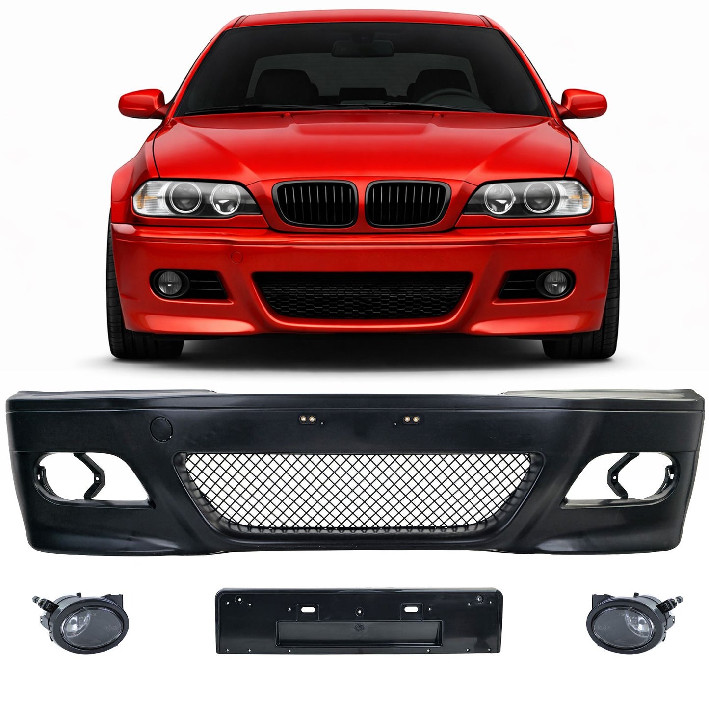 💫ART.7895 Paraurti Anteriore + Fendinebbia trasparenti - BMW E46 Berlina💫