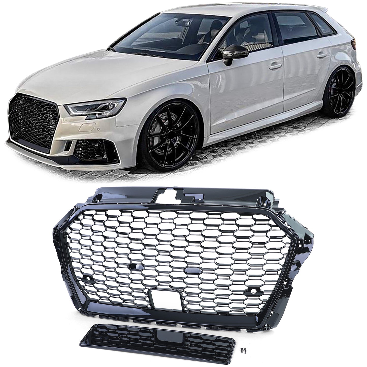 🔥Griglia Sportiva a Nido d'Ape Nero Lucido per Audi A3 8V 16-20 con ACC🔥