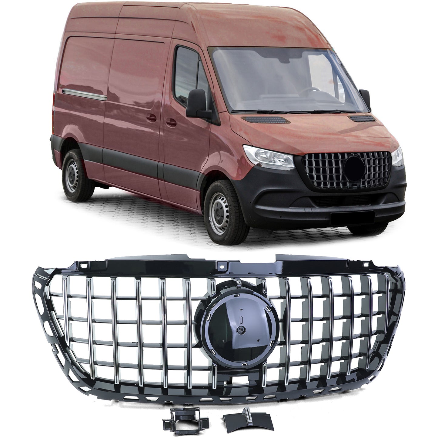 ⭐Griglia Sport Cromo Nero Lucido per Mercedes Sprinter W907 910 da 18⭐