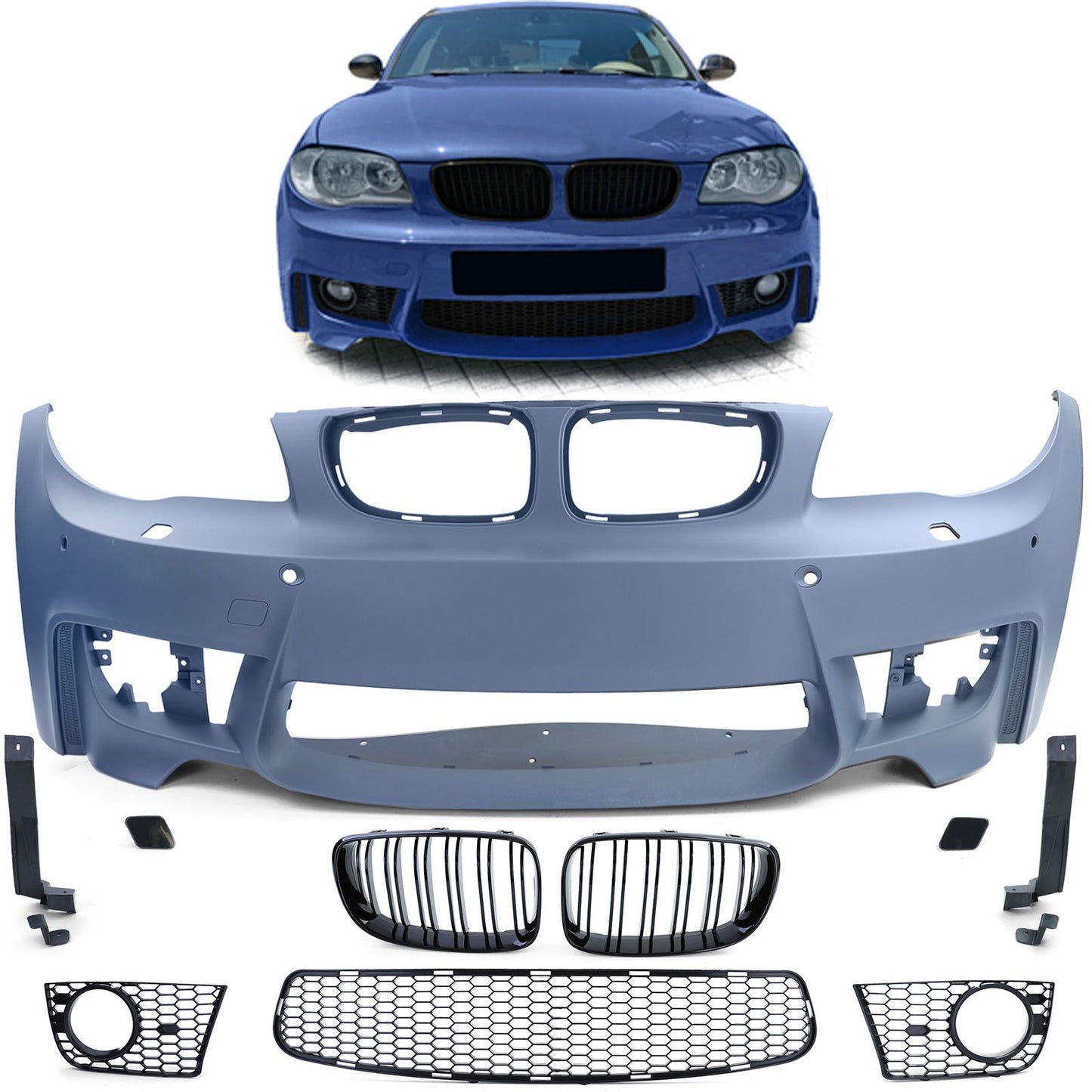💫ART.7944 Paraurti Anteriore Sportivo + Griglia per BMW Serie 1 04-13💫