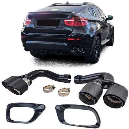 Carbon Fiber Double Pipe Exhaust Tips For BMW X6 E71 30d 40d 10-14