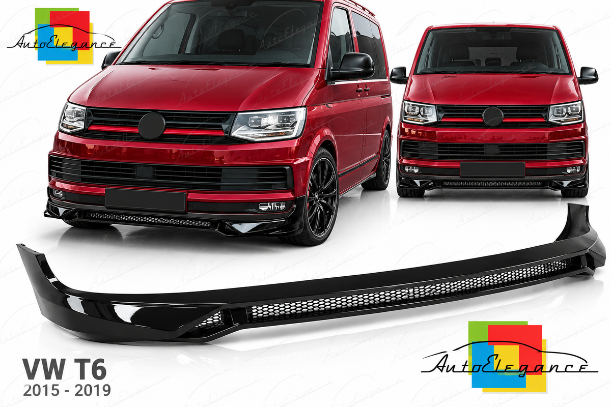 PARAURTI ANTERIORE LIP STYLE SPORT BLACK LUCIDO ADATTO PER VW T6 15-19