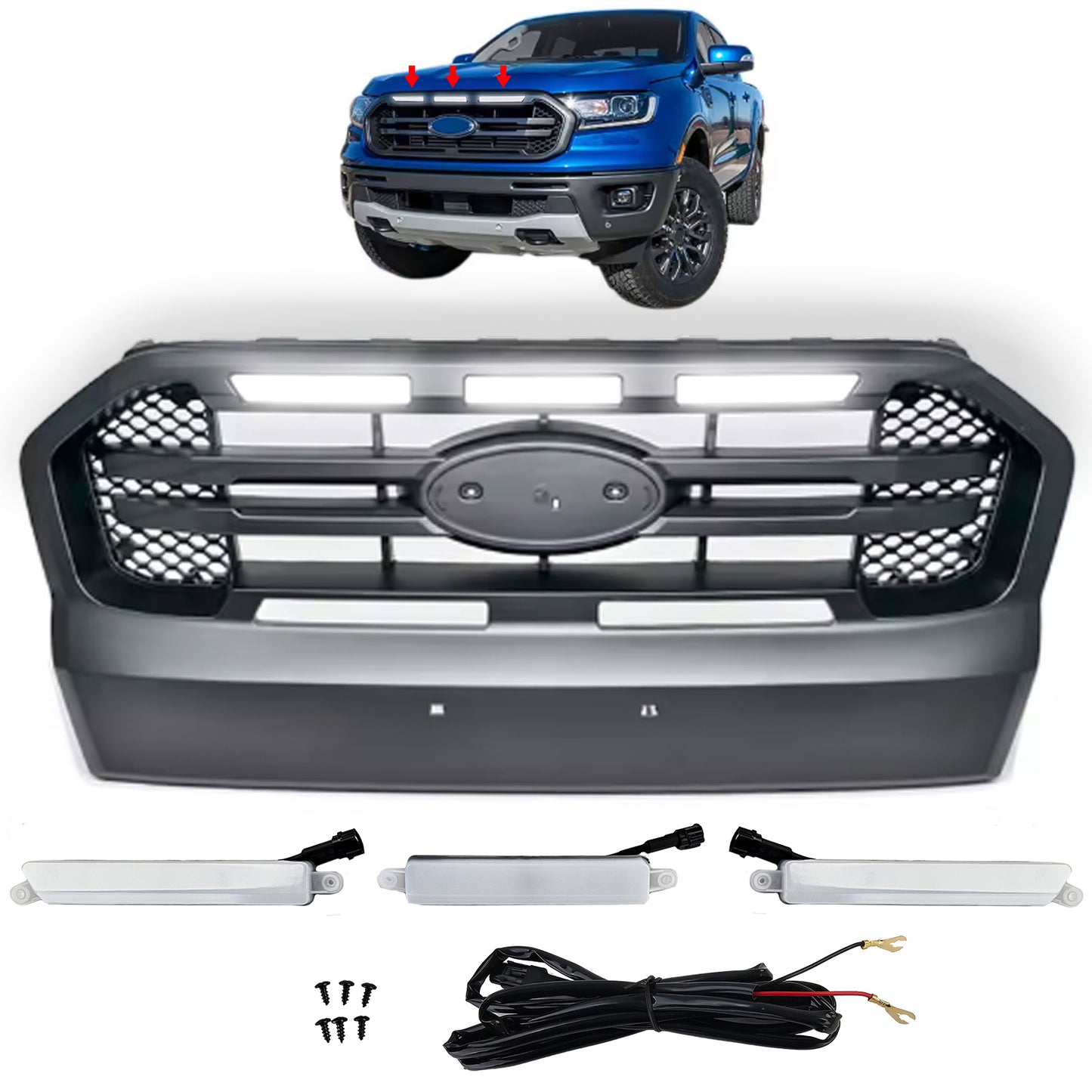Griglia radiatore con LED nero con doppio ponte adatto per Ford Ranger T7 16-19