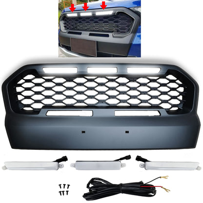 Griglia a nido d'ape Sport nera con LED per Ford Ranger T7 16-19 2.2 3.2