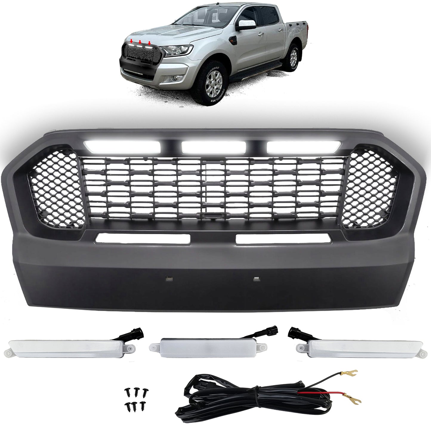Griglia a nido d'ape Performance nera con LED adatta per Ford Ranger T7 16-19