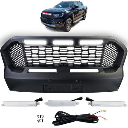 Griglia a nido d'ape Performance nera con LED adatta per Ford Ranger T8 19-23