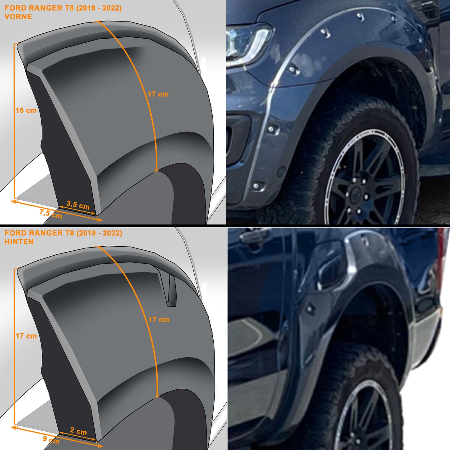 ❄️Estensioni passaruota con set PDC da 6" adatto per Ford Ranger T8 19-22❄️