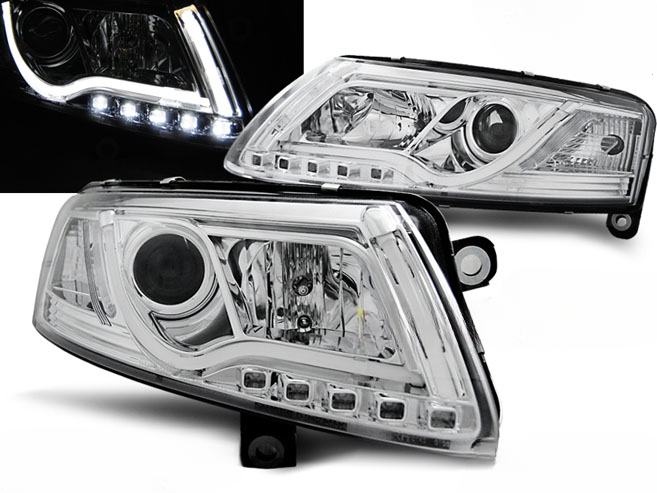 FARI ALLO XENO TUBO LUCE DRL CROMATO per AUDI A6 C6 04-08