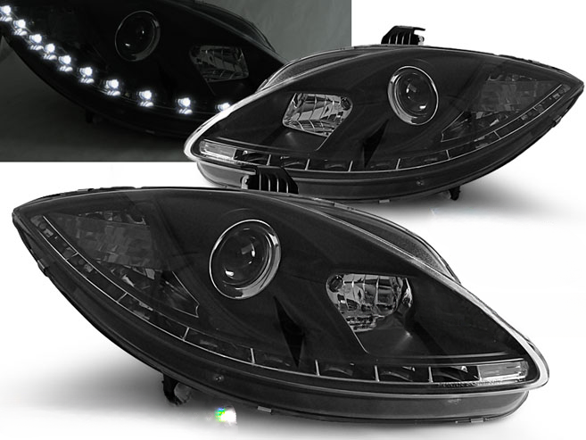 FARI ANTERIORI TRUE DRL NERO per SEAT LEON ALTEA 09-12