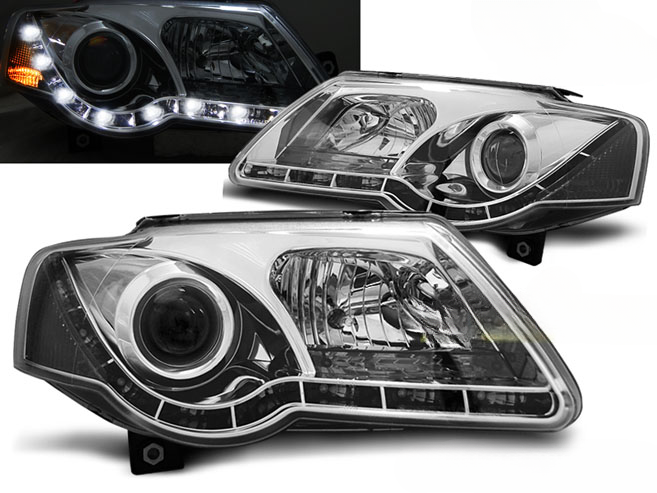 TRUE DRL CHROME HEADLIGHTS for VW PASSAT B6 3C 03.05-10 