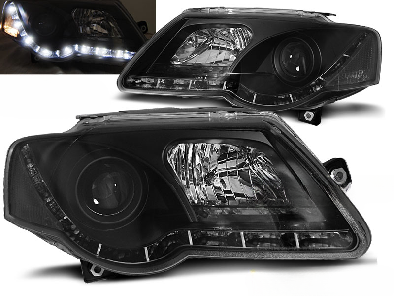FARI ANTERIORI TRUE DRL NERO per VW PASSAT B6 3C 03.05-10