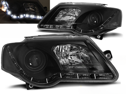 FARI ANTERIORI TRUE DRL NERO per VW PASSAT B6 3C 03.05-10
