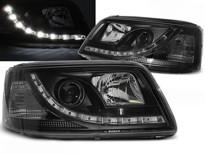 FARI ANTERIORI TRUE DRL NERO per VW T5 04.03-08.09
