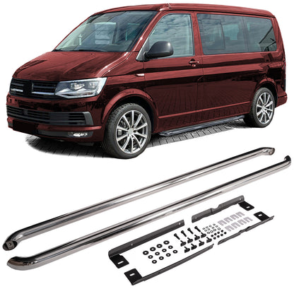 ✨Pedane Tubi Laterali Acciaio Inox Lucido Per VW T5 T6 T6.1✨