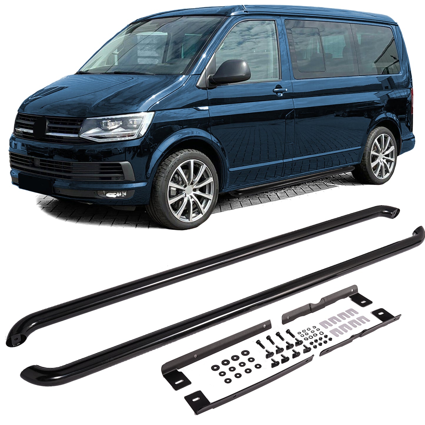 ✨Stainless Steel Side Steps Tubes Black for VW T5 T6 T6.1 Long Wheelbase✨ 