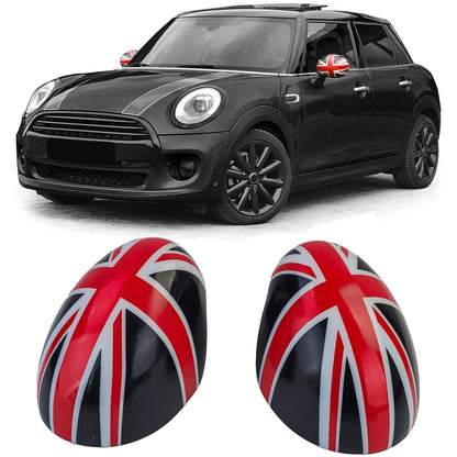 Union Jack Mirror Caps Black Red Suitable for Mini F54 F55 F56 F57 13-18
